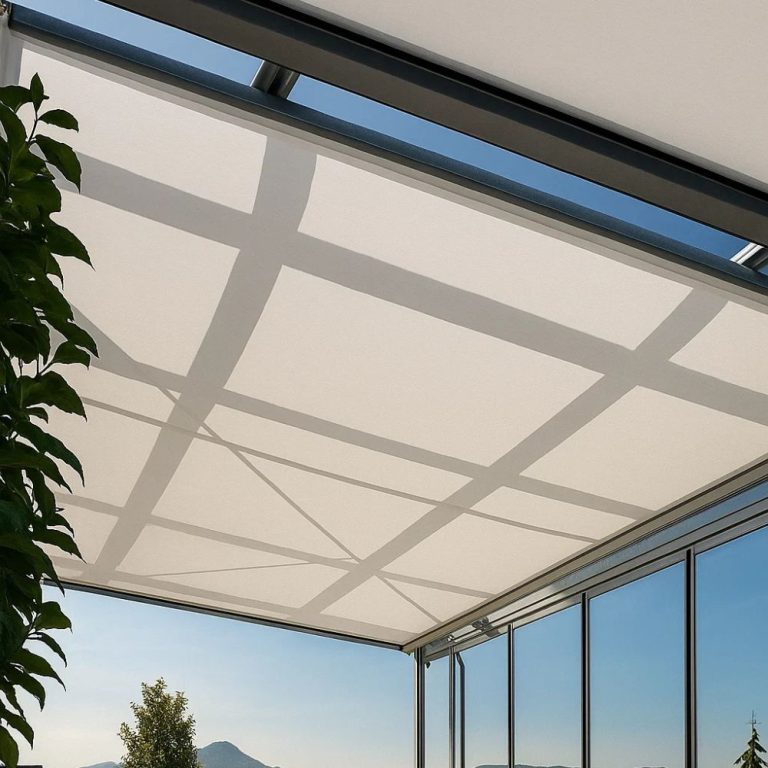 Toldo horizontal tenso Sigma instalado em cobertura envidraçada Controsol