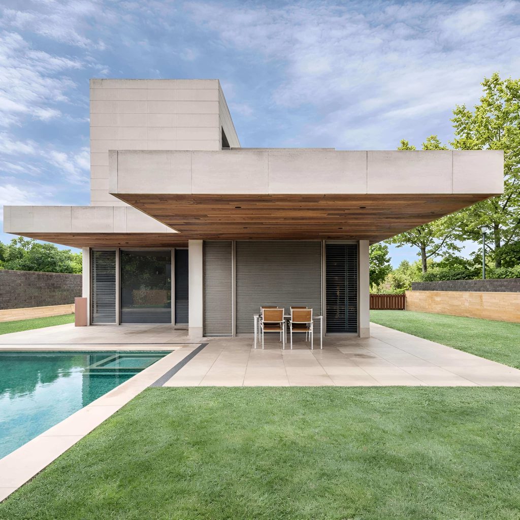 Persianas termoacústicas exteriores instaladas numa moradia moderna para isolamento e conforto.